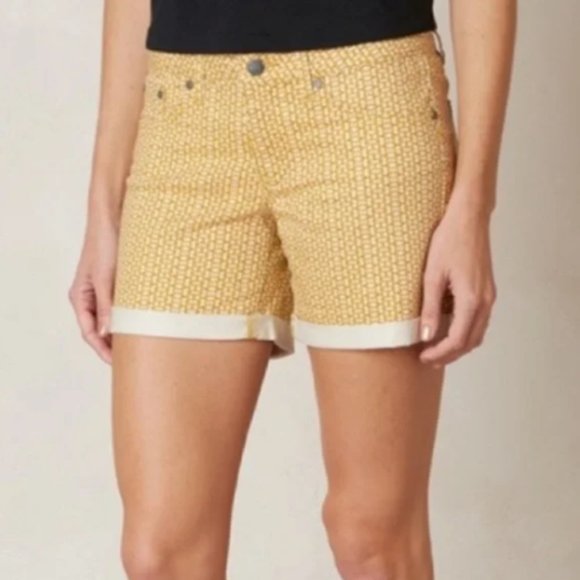 prAna Jean Shorts Kara Ultra Soft Denim Cuffed Marigold Mixer Yellow 6/28 NEW - Picture 2 of 15